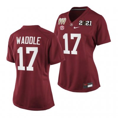 Women's Alabama Crimson Tide #17 Jaylen Waddle 3X CFP National Championship Crimson NCAA Special Edition College Football Jersey 2403ANUX5